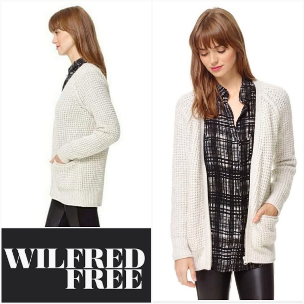 WILFRED FREE M Marin Knit Cardigan Wool Alpaca ARITZIA Size Medium Heathered Oat